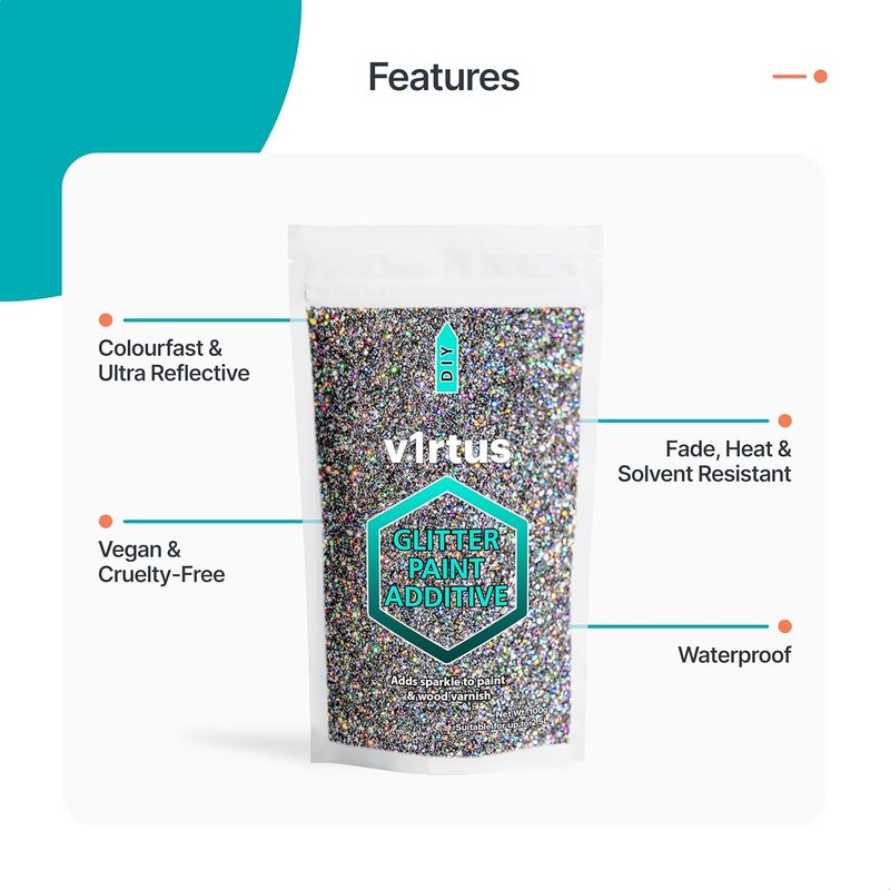 V1RTUS Holographic Gun Metal Grey Glitter Paint Additive 100g (3.5oz) | Sparkle Glitter Paint for Walls Interior Exterior, - Image 3